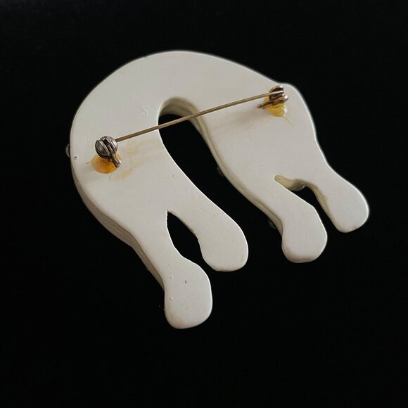 Vintage Cream & Rhinestone Crystals Large Cat Leopard Pin Brooch - Picture 8 of 8